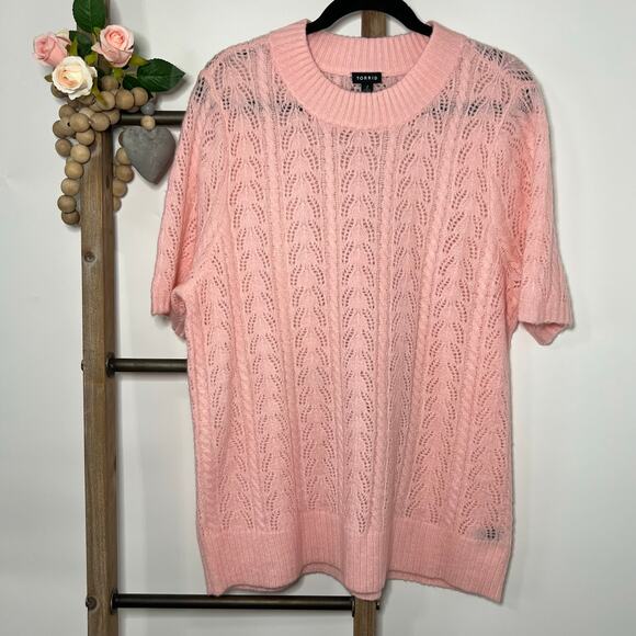 Torrid Short Sleeve Pointelle Pullover Crewneck Pink Sweater Size‎ 2X - Picture 1 of 7